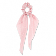 Elastique pour cheveux chouchou pois avec ruban Rose pêche clair