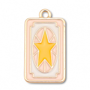 Breloques en métal émaillée carte avec étoile Doré-rose clair-blanc-jaune