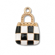 Breloques en métal émaillée sac à main Doré-noir-blanc