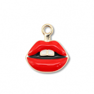 Breloques en métal émaillée kiss Doré-rouge