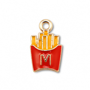 Breloques en métal émaillée frites Doré-rouge-jaune