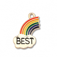 Breloques en métal émaillée arc-en-ciel "best" Doré-multicolore