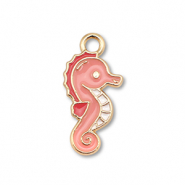 Breloques en métal émaillée hippocampe Doré-rose pêche