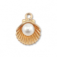 Breloques en métal émaillée coquille avec perle Doré-blanc