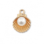 Breloques en métal émaillée coquille avec perle Doré-blanc