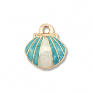 Breloques en métal émaillée coquille Doré-bleu sarcelle-blanc