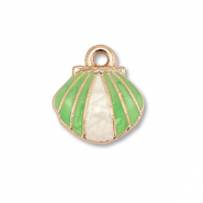 Breloques en métal émaillée coquille Doré-vert clair-blanc