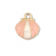 Breloques en métal émaillée coquille Doré-rose clair-blanc