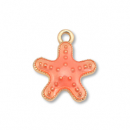 Breloques en métal émaillée étoile de mer Doré-rouge corail