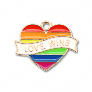 Breloques en métal émaillée cœur "love wins" Doré-multicolore