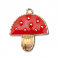 Breloques en métal émaillée champignon Doré-rouge-blanc