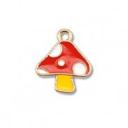 Breloques en métal émaillée champignon Doré-rouge-jaune