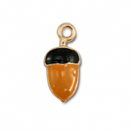 Breloques en métal émaillée gland Doré-marron-noir