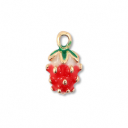 Breloques en métal émaillée fraise Doré-rouge-vert