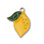 Breloques en métal émaillée citron Doré-jaune-vert foncé
