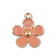 Breloques en métal émaillée fleur Doré-rose terracotta