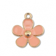 Breloques en métal émaillée fleur Doré-rose pêche