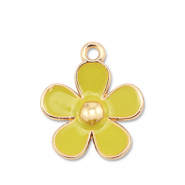 Breloques en métal émaillée fleur Doré-jaune