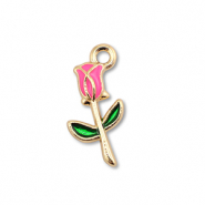 Breloques en métal émaillée rose Doré-rose