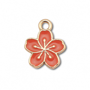 Breloques en métal émaillée fleur Doré-rouge corail foncé