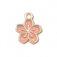 Breloques en métal émaillée fleur Doré-rose vintage