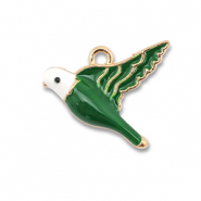 Breloques en métal émaillée oiseau Doré-vert foncé-blanc