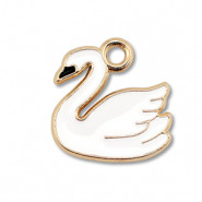 Breloques en métal émaillée cygne Doré-blanc