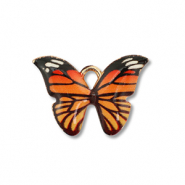 Breloques en métal émaillée papillon Doré-orange-noir