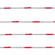 Apprêts en acier Inox chaîne maille jaseron avec barre Argenté-rouge