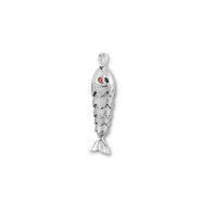 M&eacute;tal TQ laiton breloques poisson Argent&eacute;-orange