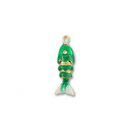 Breloques en laiton Eco-brass&reg; poisson Dor&eacute;-vert-blanc
