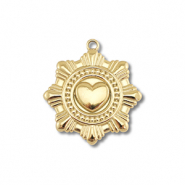Breloques en acier Inox fleur avec coeur Doré