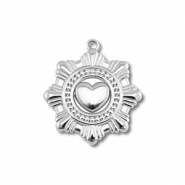 Breloques en acier Inox fleur avec coeur Argenté