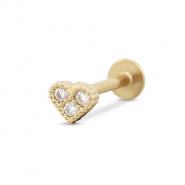 Piercing d&rsquo;oreilles en acier Inox coeur Dor&eacute;