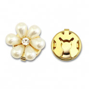 Cache-boutons en laiton Eco-brass® perles fleur Doré-blanc-cristal