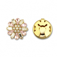 Cache-boutons en laiton Eco-brass® zirconium fleur Doré-cristal-rose clair