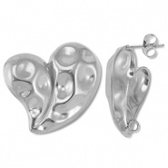 Apprêts en acier Inox boucles d'oreilles / puces d’oreilles cœur avec anneau Argenté