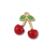 Breloques en acier Inox cerises Doré-rouge-vert