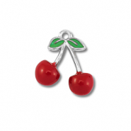 Breloques en acier Inox cerises Argenté-rouge-vert