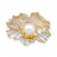 Broches fleur avec perle Doré-blanc