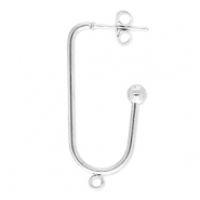 Apprêts en acier Inox boucles d'oreilles / puces d’oreilles oblong ovale avec anneau Argenté