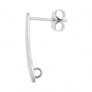 Apprêts en acier Inox boucles d'oreilles / puces d’oreilles oblong avec anneau Argenté