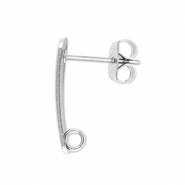 Apprêts en acier Inox boucles d'oreilles / puces d’oreilles oblong avec anneau Argenté