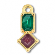 Breloques en métal DQ rectangle avec rhombe Doré (sans nickel)-violet-vert