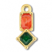 Breloques en métal DQ rectangle avec rhombe Doré (sans nickel)-orange-vert