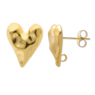 Apprêts en acier Inox boucles d'oreilles / puces d’oreilles cœur avec anneau Doré