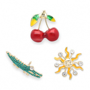 Pins cerises / crocodile / soleil Doré-vert-rouge-jaune