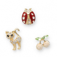 Pins cerises / chat / coccinelle Doré-vert-rouge-noir
