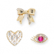 Pins oeil / cœur / nœud Doré-rose foncé-blanc