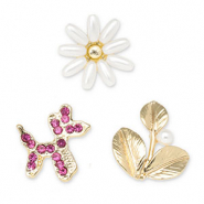Pins chien ballon / fleur / feuille Doré-rose foncé-blanc